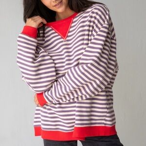 Natural Life Purple and Ivory Striped Oversized Sweatshirt
